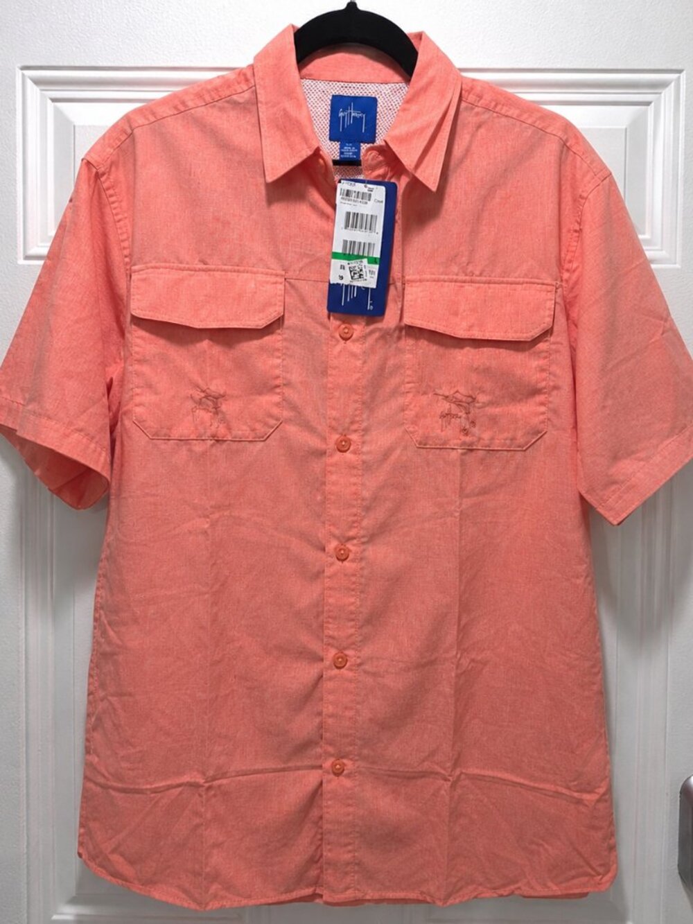 Guy Harvey Men Fishing Shirt Size Large Coral Short Sleeve Button Front NWT